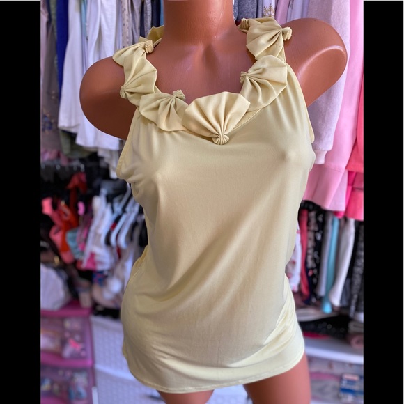 Vintage Tank Top The Limited Yellow Banana Ruffled Collar Comfy 80's Vibes M - Picture 2 of 8